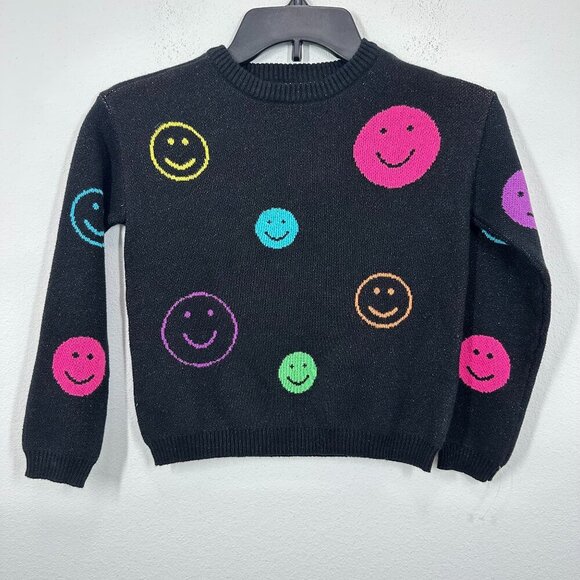 Andy & Evan Girls Size 6X Neon Smiley Face Back Crew Neck Knit Sweater Funky NWT - Picture 1 of 7